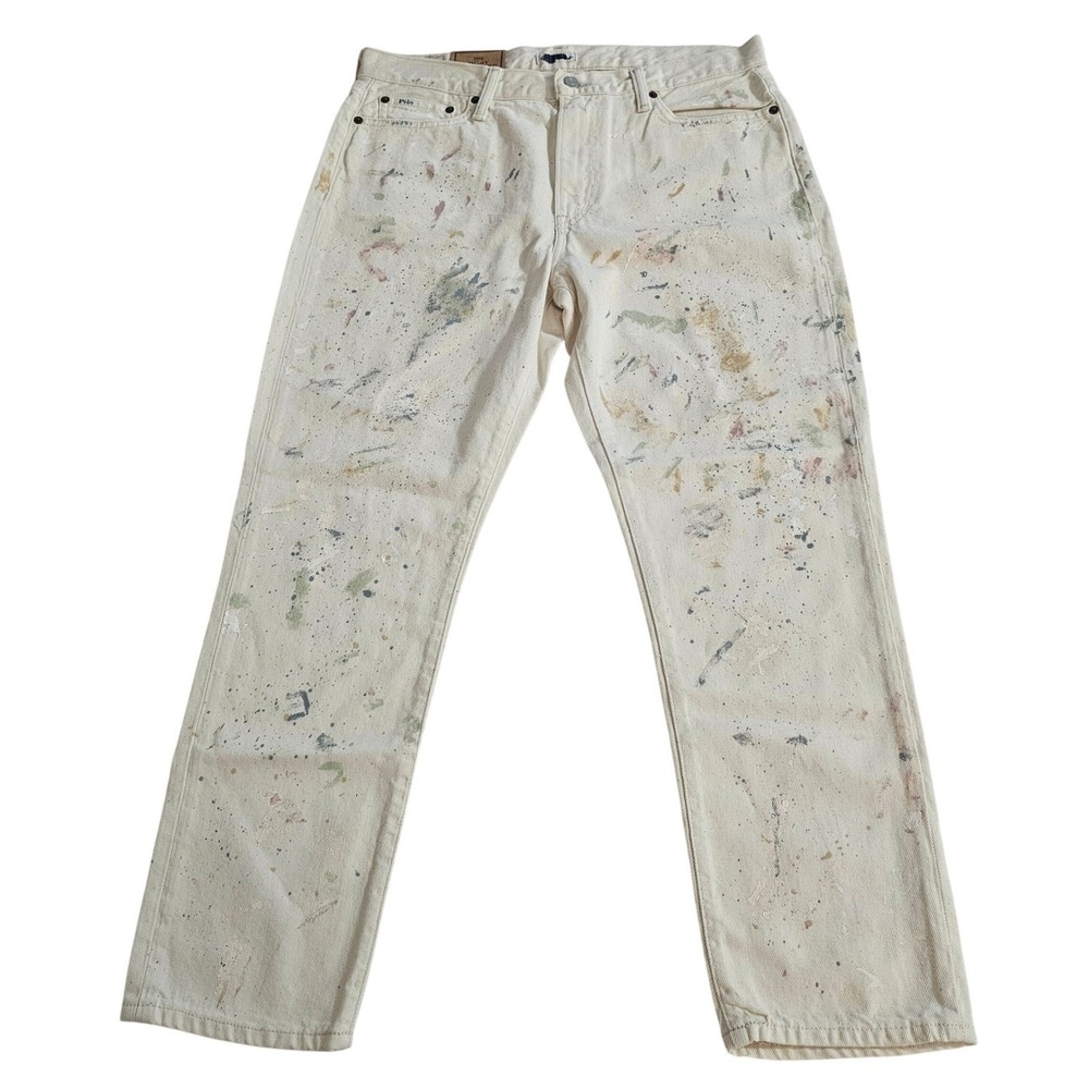 Polo Ralph Lauren Avery Boyfriend Paint Splatter Jeans Cream Womens 30 Fits 34